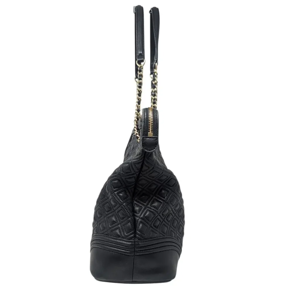 Tory Burch Fleming‎ Black Leather Shoulder Bag Quilted Chain Top Zip